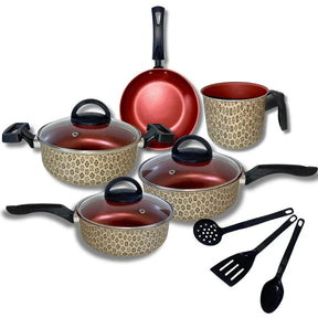 Jogo de Panelas 8 Peças Antiaderente Com Tampa Vidro