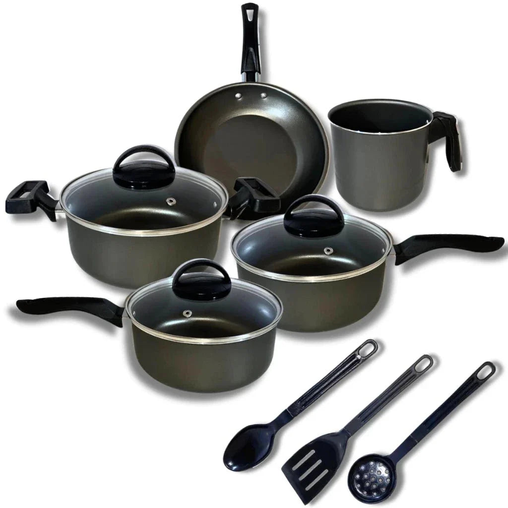 Jogo de Panelas 8 Peças Antiaderente Com Tampa Vidro