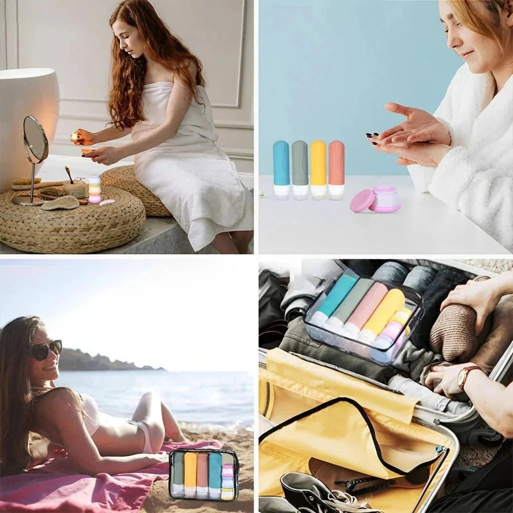 Kit 4 Frascos de Silicone para Viagem – 90ml Antivazamento