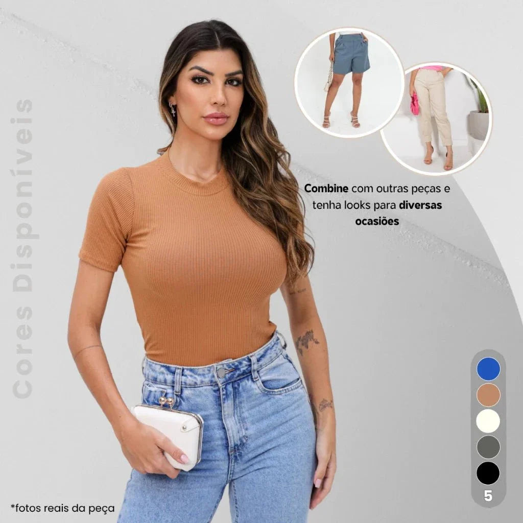 Kit com 3 Blusas Femininas Gola Alta