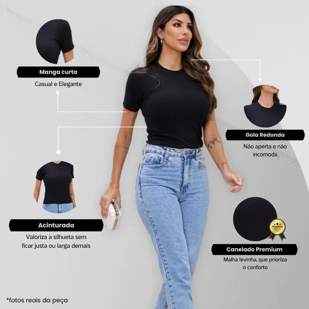 Kit com 3 Blusas Femininas Gola Alta