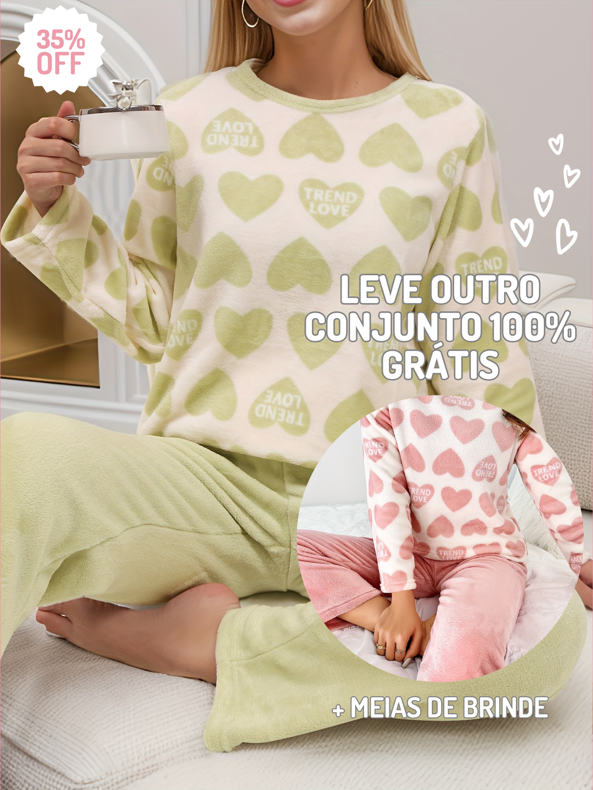 Kit Com 2 Conjuntos de Pijamas Aurora em Lã Super Quentinho + Brinde
