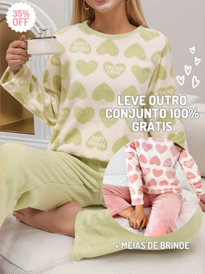 Kit Com 2 Conjuntos de Pijamas Aurora em Lã Super Quentinho + Brinde