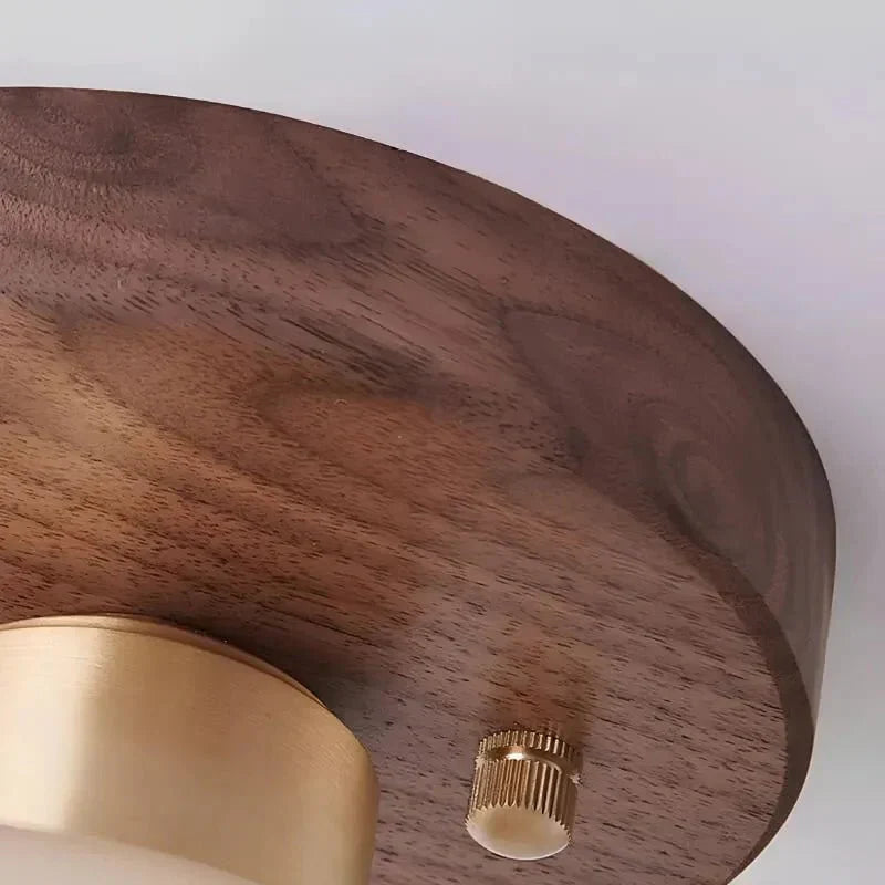 Luminária de Teto Sofisticada com Cúpula de Vidro e Base em Madeira