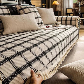 Capa Protetora de Sofá Algodão Linho com Franjas