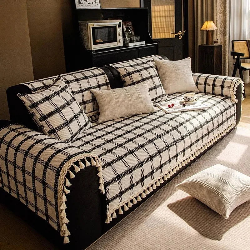 Capa Protetora de Sofá Algodão Linho com Franjas