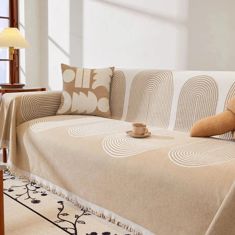 Manta de Sofá Linho Misto Estilo Escandinavo Bege