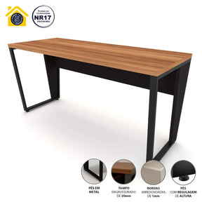 Mesa Escrivaninha Industrial 1,50m Nogal com Preto Pés Metal