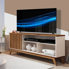 Rack De Madeira Ripado para Tv 55 Polegadas Off White
