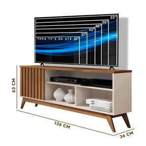 Rack De Madeira Ripado para Tv 55 Polegadas Off White