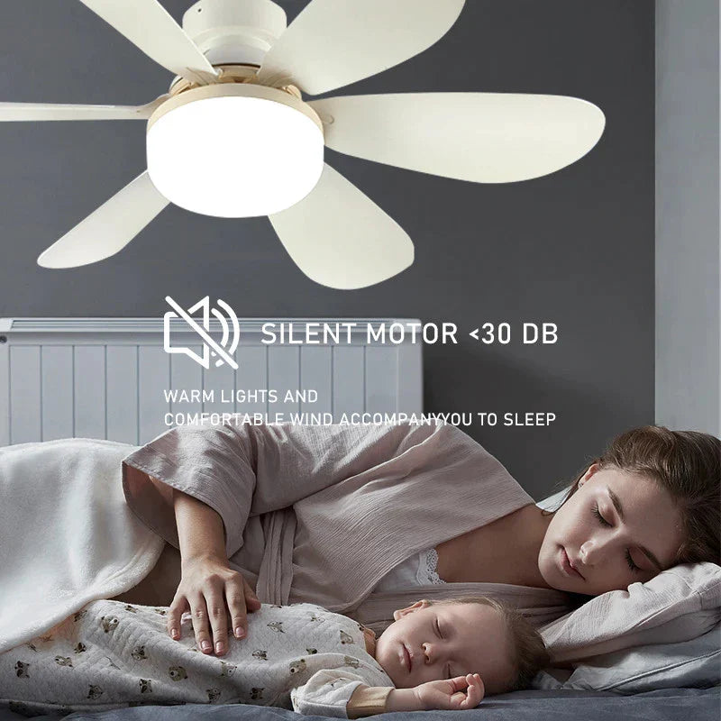 Ventilador de Teto Moderno 6 Pás com Luz LED Silencioso e Controle Remoto – Design Elegante para Quartos e Salas